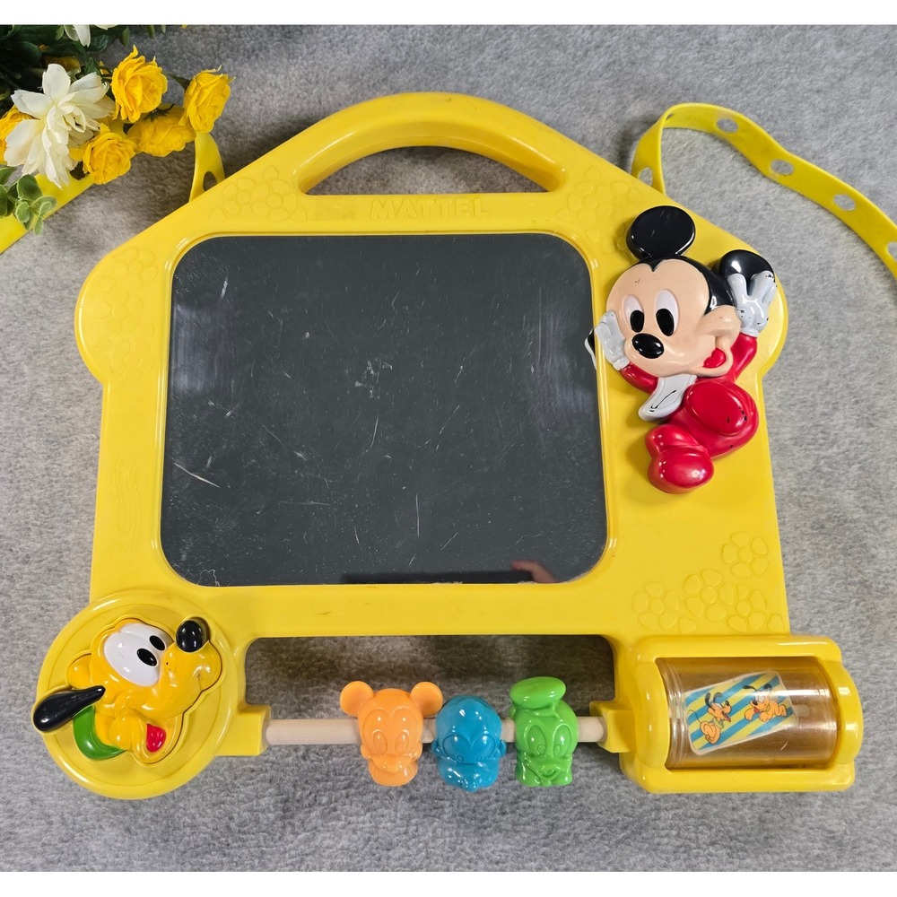 Vintage Mickey Mouse Disney Crib Activity Center Baby Toy Yellow Mirror 90s